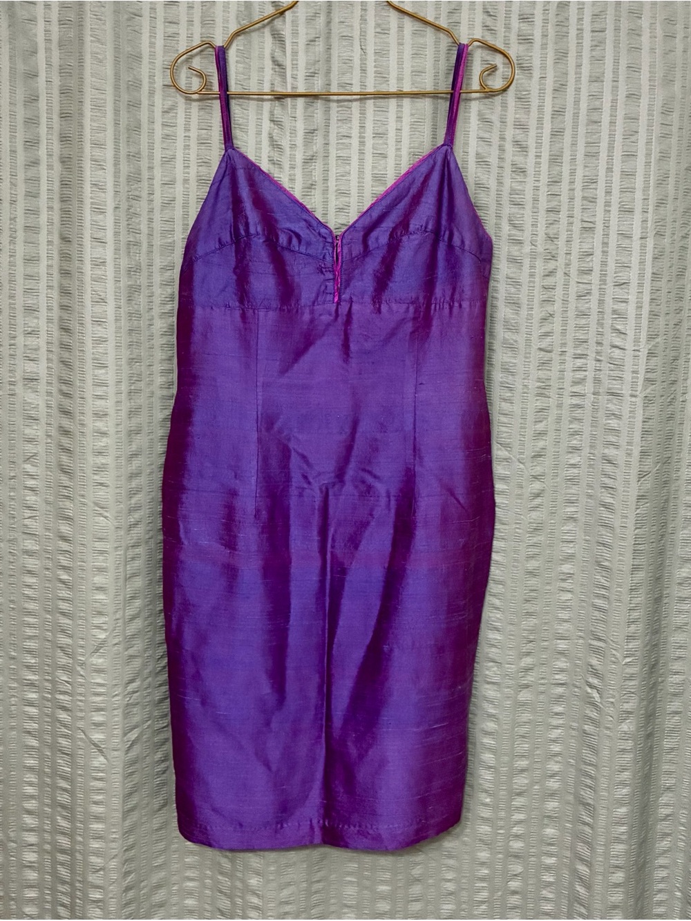 Vintage Anthropologie 100% Silk Iridescent Purple Sheath Dress